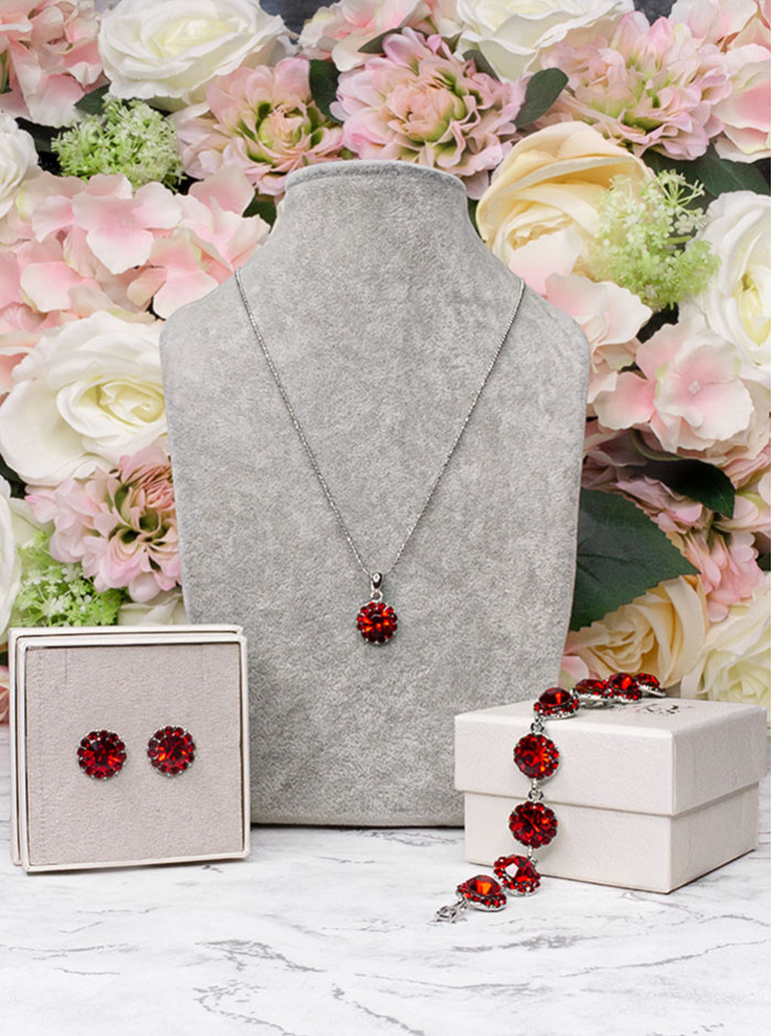 Halo Crystal Jewellery Set - Red